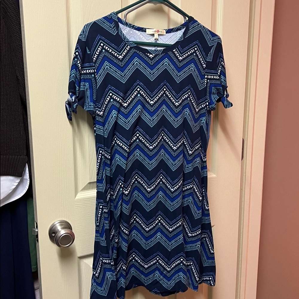 Blue Chevron Pattern Dress